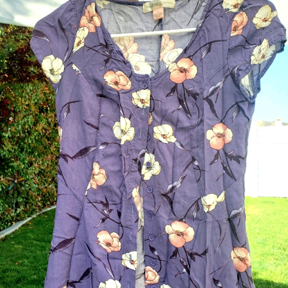 Short purple skater dress with floral print
